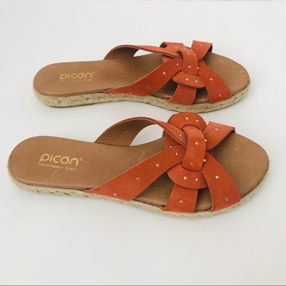 New! Picón Handmade in Spain Leather Espadrilles Straw Studded Braided Sandals - Picture 4 of 11